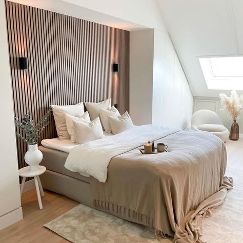 Loft Conversion Bedroom, Feature Wall Bedroom, Wall Panels Bedroom, Bedroom Panel, Bedroom Bed Design, Stylish Bedroom, Room Makeover Bedroom, Bedroom Loft, Master Bedrooms Decor