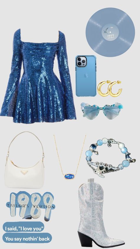 my dream eras outfit! #erastour #taylorswift #1989taylorsversion #1989tv #blue #concert Eras Tour Outfits Cold, Blue Outfit For Concert, 1989 Eras Outfit Ideas, Eras Tour Outfits Ideas 1989, Taylor Swift Outfit Inspo Concert, Eras Tour Outfits For Cold Weather, Taylor Swift Album Outfit Ideas, Taylor Swift Outfits Concert Lover, Taylor Swift Outfits Concert 1989