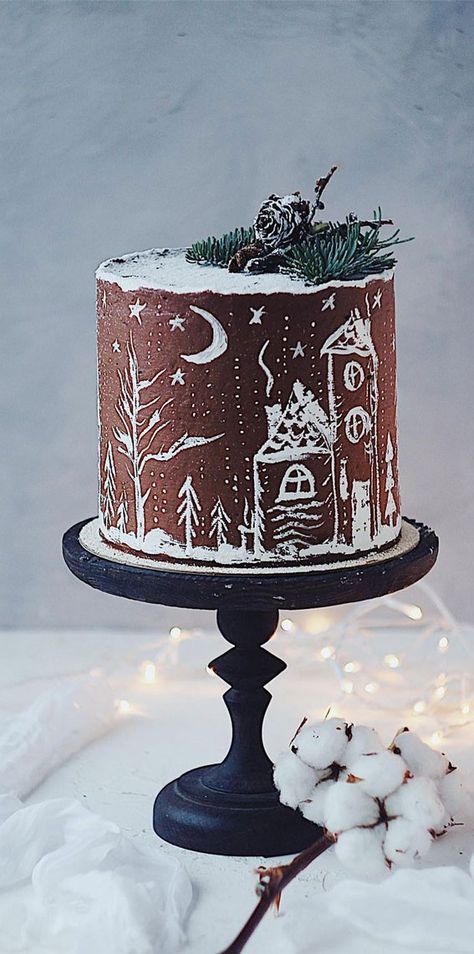 Winter Chocolate Cake, Cake Winter Birthday, Holiday Cakes Winter, Winter Cake Designs Birthday, Winter Fondant Cake Ideas, Best Christmas Cake Recipe, Gluten Free Christmas Cake, German Christmas Food, Traditional Christmas Cake