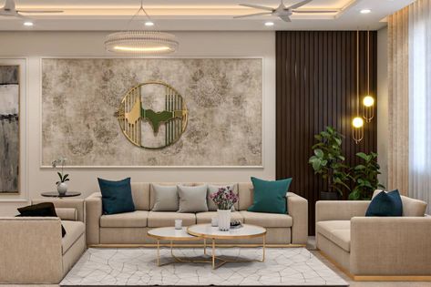 Beige Sofa Living Room, Wooden Paneling, Indian Living Room Design, Classic Living Room Design, Living Room Indian, Indian Living Room, Drawing Room Interior, Drawing Room Interior Design, Turquoise Pillows