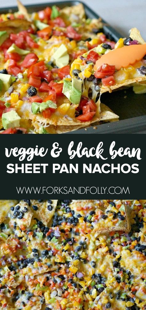 Veggie Nachos Recipe, Meatless Nachos, Macho Nachos, Vegetarian Nachos Recipe, Veggie Nachos, Sheet Pan Nachos, Healthy Nachos, Pan Nachos, Bean Nachos