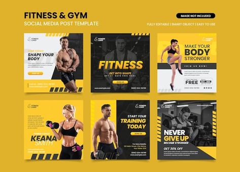 Vector fitness and gym social media post... | Premium Vector #Freepik #vector #flyer-frame #banner-poster #brochure-frame #modern-template Gym Social Media Post, Gym Social Media, Linkedin Post, Gym Banner, Gym Images, Types Of Social Media, Quote Template, Bodybuilding Supplements, Health Day