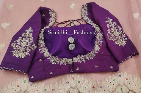 Maggam Work Blouse Designs Heavy, Purple Colour Blouse Designs, Purple Blouse Work Designs, Latest Fashion Blouse Designs, Maggam Blouses, Magam Work, Bridal Blouses, Blouse Designs High Neck, Blouse Designs Catalogue