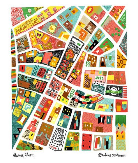 Madrid Map #afriendafar #maps #art #travel Illustration Design Graphique, Map Quilt, Illustrated Maps, Restaurants In Paris, Genius Loci, Hand Drawn Map, Drawn Map, Map Globe, Art Carte