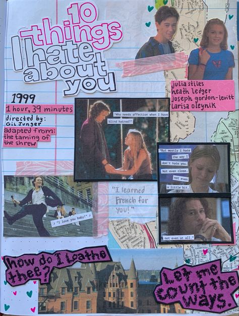 Journal About Your Day, Movie Journal, Movie Collage, Film Journal, All The Bright Places, 10 Things I Hate About You, Music Journal, Bulletin Journal Ideas, Art Journal Therapy