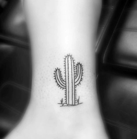 San Pedro Cactus Tattoo, Cactus Wrist Tattoo, Cactus Finger Tattoo, Small Cactus Tattoo Simple, Cactus Tattoo Ankle, Cactus Tattoo Men, Arizona Themed Tattoos, Coachella Tattoo, Tatoos Travel