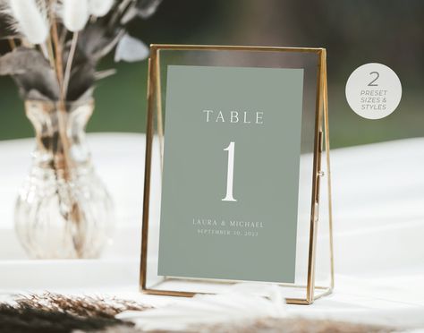 Sage Green Wedding Table Numbers, Number For Tables At Wedding, Sage Green Table Numbers, Sage Green Table Setting, Sage Green And Gold Wedding Theme, Gold Frame Table Numbers, Sage Green Wedding Table Setting, Table Numbers Green, Table Name Signs