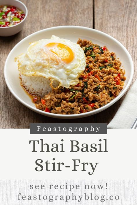 Thai basil stir-fry or "pad krapow" is the most popular street food dish you can find in Thailand. Quick and delicious, this recipe will be sure to please. Thai Basil Stir Fry, Basil Stir Fry, Thai Basil Pork, Pad Krapow, Street Food Thailand, Thai Recipes Authentic, Stir Fry Sauce Recipe, Thai Street Food Recipes, Pork Stir Fry