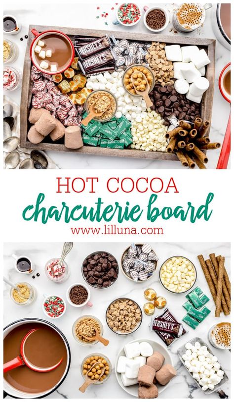 Hot Chocolate Charcuterie Board, Hot Chocolate Charcuterie, Chocolate Charcuterie Board, Holiday Hot Cocoa Bar, Chocolate Charcuterie, Christmas Hot Chocolate Bar, Hot Chocolate Treats, Hot Cocoa Party, Mini Charcuterie