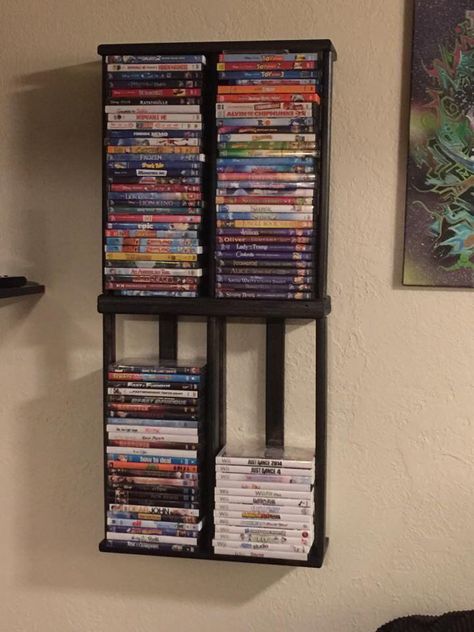 Dvd Storage Solutions, Media Organization, Dvd Storage Ideas, Gaming Shelf, Dvd Stand, Diy Dvd, Dvd Shelf, Video Game Storage, Dvd Rack