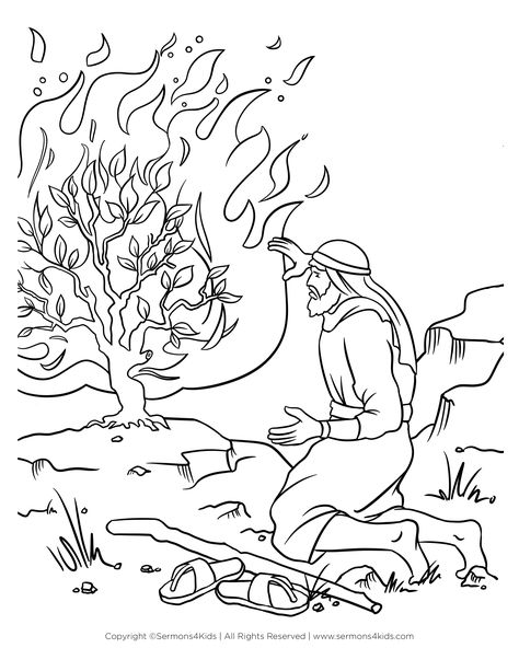 Moisés y la zarza ardiente Moses And The Burning Bush Craft Preschool, The Burning Bush Craft For Kids, Moises And The Burning Bush Craft, Bible Story Coloring Pages, Moses And The Burning Bush Activities, Moses Illustration, Moses And The Burning Bush Craft, Moses And Burning Bush Craft, Moses Coloring Page