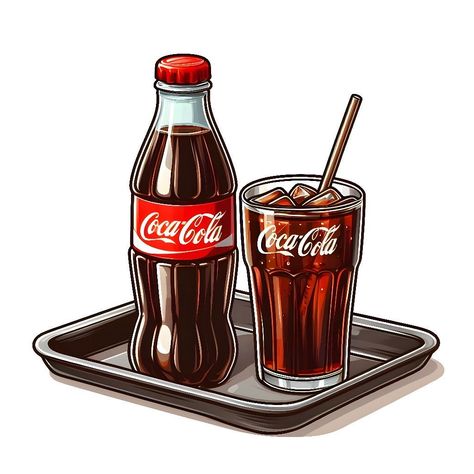 Coke Illustration, Coca Cola Illustration, Bottle Drawing, Anime Food, Food Drinks Dessert, Food Illustration, Drink Menu, Food Illustrations, Coca Cola