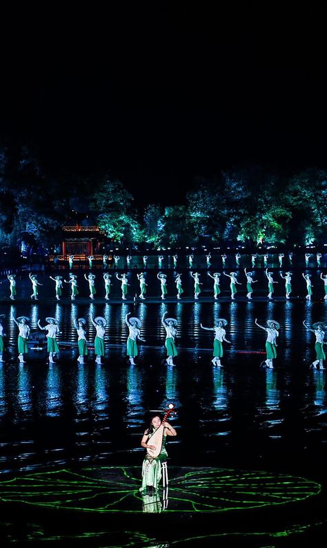 Water Performance Art, Water Stage Design, Water Performance, Concert Stage Design, Tourist Center, Hangzhou China, Performance Stage, Theater Performance, Outdoor Performance