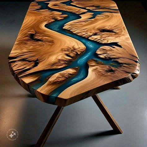 Learn how to create a stunning epoxy resin river table by combining wood slabs with vibrant epoxy resin to form a beautiful river-like effect, enhancing any space with its unique design. Woodworking Epoxy Resin, Reclaimed Table, Resin And Wood Diy, Epoxy Wood Table, Wood Resin Table, Wood Table Diy, Woodworking Project Ideas, Resin River Table, Fiberglass Resin