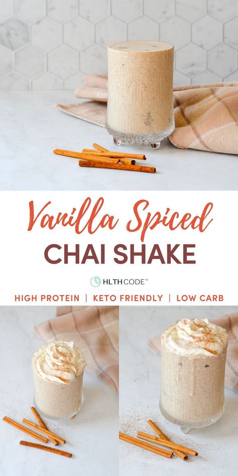 Chai Tea Protein Smoothie, Vanilla Chai Protein Shake, Iced Chai Protein Shake, Chai Tea Protein Shake, Vanilla Protein Drink Recipes, Chai Yogurt Recipe, Fall Protein Shakes, Protein Chai Tea Latte, Chai Protein Smoothie