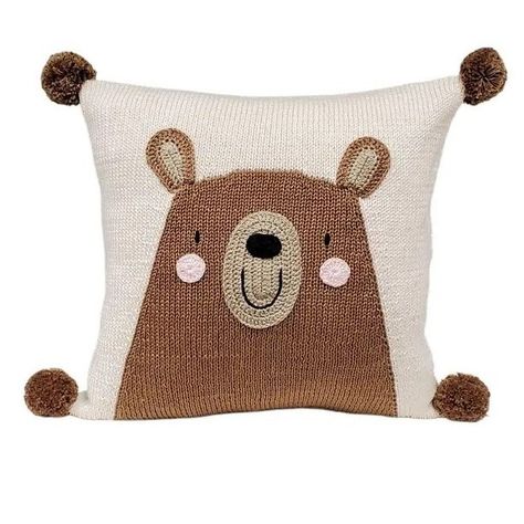 Sweet teddy bear face on an ecru background with soft brown pom poms. The pillow's size is just right for little arms to hug. Whether it's used as a decorative accent on the bed or as a snuggle buddy during story time, the neutral color palette and timeless design make it suitable for various room themes, making it an excellent gift for birthdays, baby showers, or any special occasion. Teddy Bear Pillow, Teddy Bear Face, Teddy Bear Nursery, Kids Teddy Bear, Baby Teddy Bear, Bear Pillow, Baby Teddy, Bear Quilts, Bear Nursery