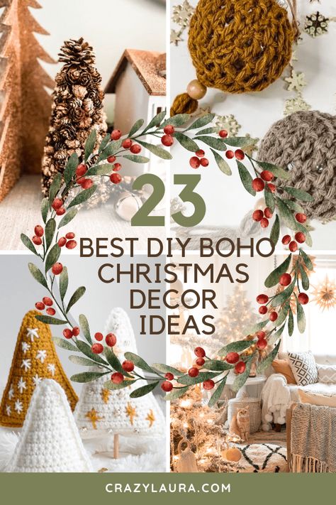 Boho Xmas Tree, Diy Boho Christmas Ornaments, Diy Boho Christmas Decor, Boho Christmas Wreath, Diy Boho Christmas, Boho Christmas Decor Ideas, Boho Ornaments, Winter Decorating Ideas, Free Christmas Crafts