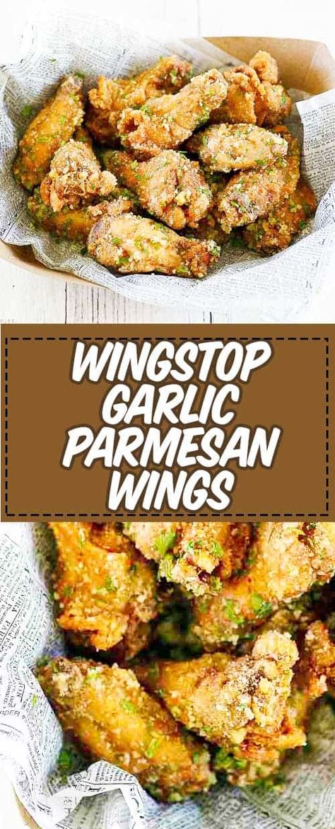 Make the famous Wingstop Garlic Parmesan Wings at home with this easy copycat recipe and video. Learn the secret to keeping the parmesan coating flaky instead of melting. #chickenwings #copycat #copycatrecipes #cookingtips #appetizerideas #parmesan #garlicchicken Wingstop Garlic Parmesan Wings, Wings Superbowl, Garlic Parmesan Wings Recipe, Parmesan Wings Recipe, Wings At Home, Easy Oven Recipes, Wings Buffalo, Tacos Vegan, Parmesan Wings