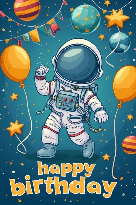 Space Birthday Party Decorations, Astronaut Printable, Spaceman Art, Birthday Astronaut, Astronaut Theme, Space Invitation, Astronaut Cartoon, Art Spatial, Happy Birthday Kids