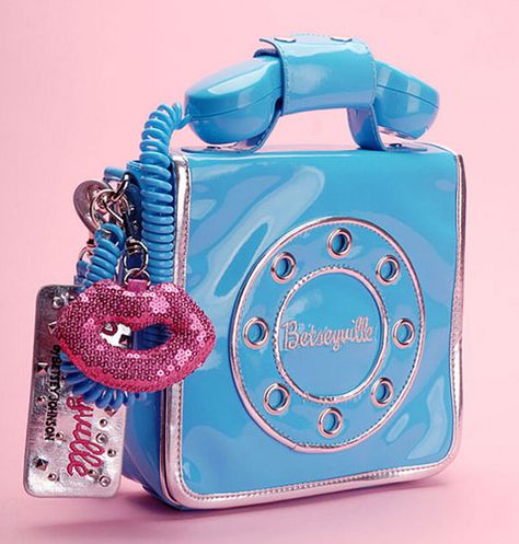 Betsey Johnson... Funky Purses, Novelty Purses, Kawaii Bags, Purple Handbags, Pastel Candy, Fav Color, Rotary Phone, Future Wardrobe, Unique Purses