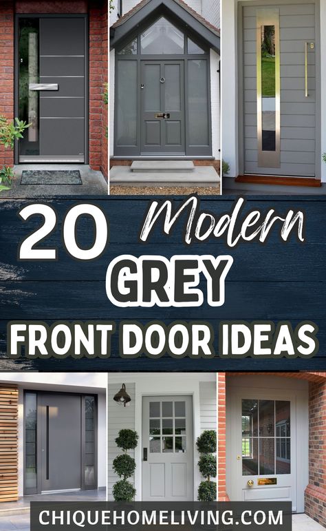 Are you looking for modern front door color ideas? Grey adds an effortless elegance to exterior surfaces. Get inspired by these 30 modern grey front door ideas. Front Door Color For Gray House White Trim, Grey Front Door Ideas, Modern Front Door Colors, Dark Grey Front Door, Gray Front Door, Grey House White Trim, Front Door Color Ideas, Door Color Ideas, Colours That Go With Grey