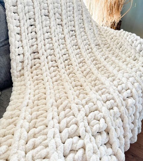 Crochet Patterns For Jumbo Yarn, Chunky Herringbone Crochet Blanket, Chunky Cable Crochet Blanket Pattern Free, Bulky Yarn Crochet Patterns Blanket Afghans, Big Blanket Yarn Crochet Patterns, Simple Chunky Crochet Blanket, Hand Knitted Blanket Pattern, Size 7 Jumbo Yarn Projects, Bernat Chunky Blanket Pattern