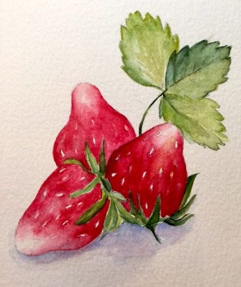 Strawberry Drawing, Fruit Art Drawings, Strawberry Watercolor, Fruits Drawing, Watercolor Food, Watercolor Fruit, Diy Watercolor Painting, Food Painting, Watercolor Paintings Easy