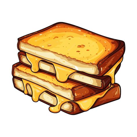 Grilled Cheese Sandwich Drawing, Grilled Cheese Painting, Grilled Cheese Illustration, Grilled Cheese Drawing, Cartoon Food Drawings, Sandwich Sketch, Sandwich Illustration, Sandwich Drawing, Cheese Cartoon