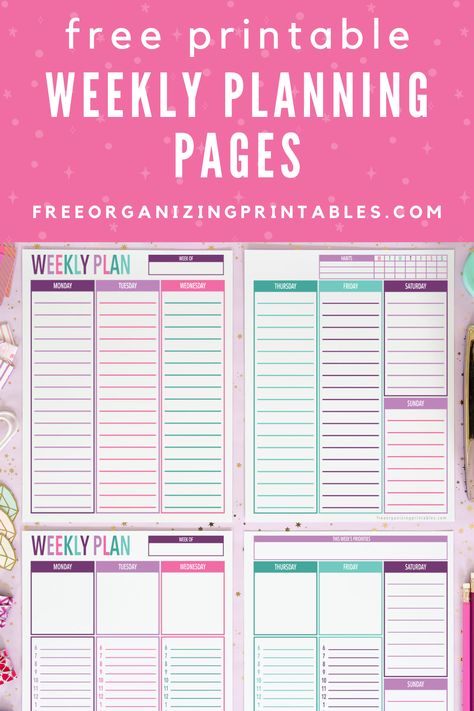 Choose from more than 5 cute free printable weekly planner template options and get ready to have your most productive weeks yet! | #weeklyplan #planningprintables #planner #productivityprintables Free Printable Weekly Planner Template, Free Printable Planner Pages, Free Printable Weekly Calendar, Weekly Task Planner, Free Weekly Planner Templates, Diy Weekly Planner, Weekly Planner Printable Templates, Weekly Planner Sheets, Organizing Printables