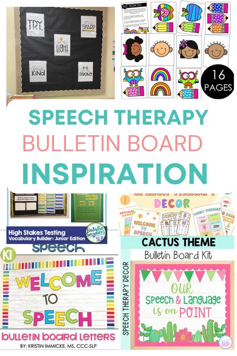 Fabulous bulletin board decorating ideas that are functional, easy to set up and eye-catching. Ideas for your speech therapy SLP bulletin board to get your year started off right. Inspiration for bulletin board overall ideas and materials for setting up. Interactive Speech Bulletin Boards, Speech Bulletin Boards Back To School, Speech Therapy Decorations, Communication Bulletin Board Ideas, Speech And Language Bulletin Boards, Speech Room Bulletin Boards, Slp Room Ideas, Slp Classroom Decorations, Speech Therapy Bulletin Boards Schools