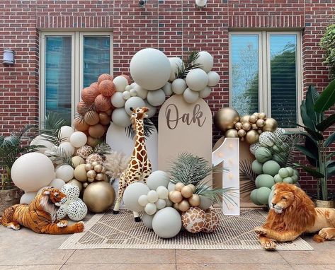 THE EVENT COLLECTIVE ✖️ on Instagram: “A wild ONE 🐆🦒🌿🤎 by @buffaloballoonco . . . #theeventcollectivex #events #eventinspiration #eventinspo #inspo #eventstyle #eventplanner…” Wild One Birthday Party Backdrop, Safari Theme Backdrop Ideas, Wild One Birthday Backdrop, Jungle 2nd Birthday Party, Safari Backdrop Jungle Theme, Safari First Birthday Party Boy, Wild One First Birthday Boys, Wild One Balloon Garland, Safari Birthday Backdrop