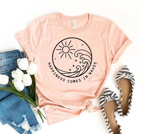 $13.23 – $24.73 Buy Happiness Comes In Waves Shirt This t-shirt is Made To Order, one by one printed so we can control the quality. We use newest DTG Technology to print on to Happiness Comes In Waves Shirt. #tshirt #outfit #style #funnyshirt #fashion #funny #casual #streetwear #dailyshirt #simply #summer Happiness Comes In Waves, Cute Summer Shirts, Quote Tshirt, Ocean Shirt, Summer Vacation Shirt, Family Tees, Shirts Summer, Outdoor Shirt, Beach T Shirts