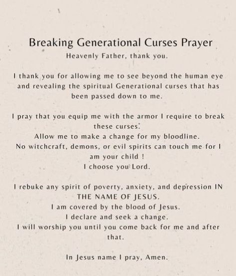 Prayers For Curses, Break Generational Curses Prayer, Generational Curses Prayer, Prayer To Break Generational Curse, Breaking Generational Curses, Generational Curses, Prayer Strategies, Learn The Bible, Prayers Of Encouragement