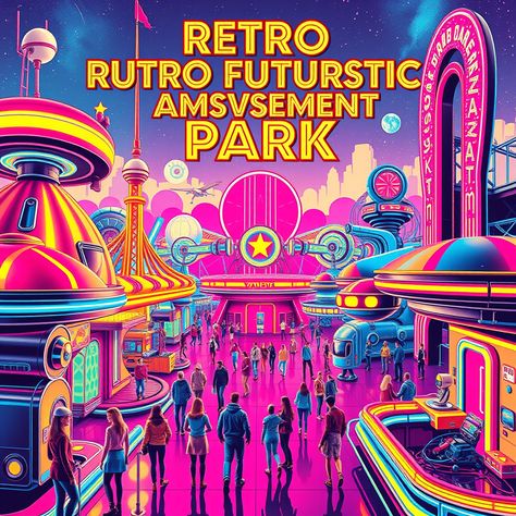 Retro Futuristic Amusement Park  #Retro #Futuristic #AmusementPark #art #poster Amusement Park Poster, Planet Coaster, Retro Futuristic, Step Back, Back To The Future, To The Future, Amusement Park, Art Poster, The Future