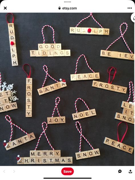 Christmas Market Selling Ideas, Scrabble Decorations, Scrabble Ornaments Diy, Scrabble Letter Ornaments Diy, Scrabble Tile Crafts Christmas Gifts, Christmas Ornaments Diy Scrabble Tiles, Scrabble Letter Ornaments, Ornaments With Scrabble Tiles, Christmas Ornaments Scrabble Tiles