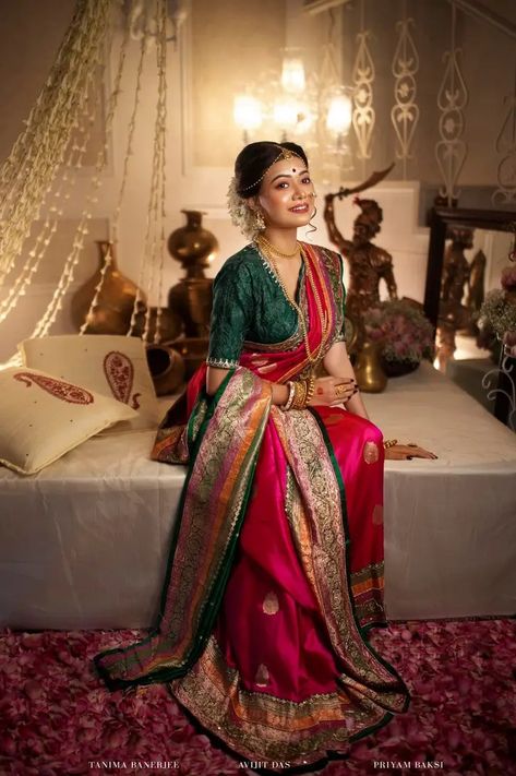 Reception Bengali Bridal Look, Bengali Boubhaat Look, Wedding Saree Bengali Bride, Registry Marriage Look Bengali, Reception Look For Bengali Bride, Bengali Bride Simple Look, Royal Bengali Bride Reception Look, Bengali Bride Reception Look Lehenga, Reception Bengali Bride