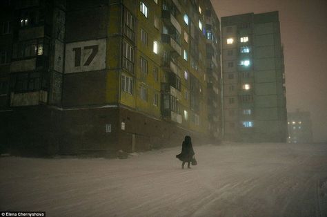 Norilsk, Russia , The most depressing city on earth ! - 9GAG Christophe Jacrot, Ushuaia, Arctic Circle, Eastern Europe, Night Time, National Geographic, Cyberpunk, At Night, Concept Art