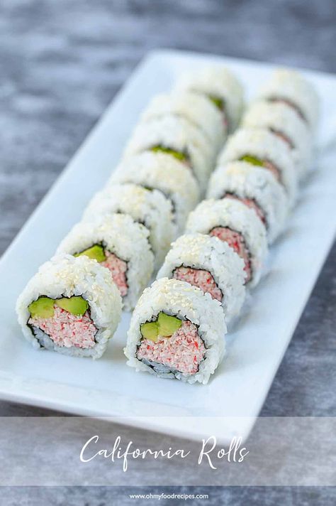 Make California Rolls At Home, At Home California Rolls, Cali Roll Sushi Recipes, California Roll Crab Filling Recipe, California Roll Sushi Recipe, California Rolls Sushi, Surimi Sushi, Homemade California Rolls, California Roll Recipe