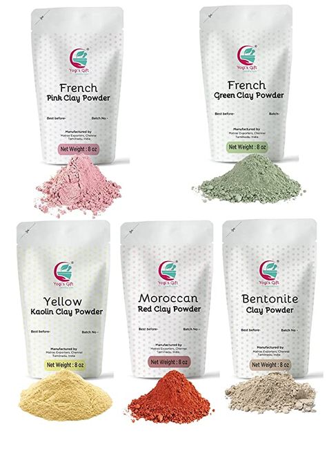 Amazon.com: Pack of 5 Clays For Mask Making & Soap Making | Rose Clay, French Green Clay, Kaolin Clay, Moroccan Red Clay and Bentonite Clay | 8oz Each | Best Variety Pack For DIY Projects | By Yogi’s Gift ® : Arts, Crafts & Sewing French Green Clay, French Green, Clay Soap, Making Soap, Clay Faces, Green Clay, Bentonite Clay, Pink Clay, Kaolin Clay