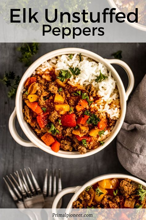 Meals With Ground Elk, Healthy Elk Meat Recipes, Elk Stuffed Peppers, Recipes With Elk Meat, Ground Venison Dinner Recipes, Elk Sausage Recipes Meals, Ground Elk Soup Recipes, Ground Elk Crockpot Recipes, Recipes With Elk Burger