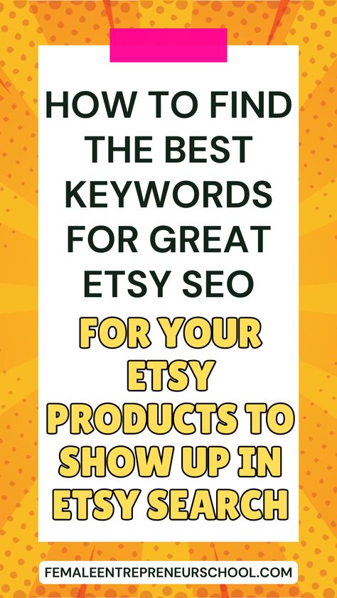 In this blog I share the best way to find great keywords to optimise your products and listings inside Etsy, so that your audience has a greater chance of seeing your listings show up on their home page.

Great Etsy SEO is essential to your Etsy success. You'll find some easy to follow Etsy SEO guidelines inside this post. Etsy Seo Keywords, Etsy Keywords, Etsy Hacks, Etsy Tips, Etsy Branding, Airbnb Promotion, Local Marketing, Keyword Tool, Etsy Promotion