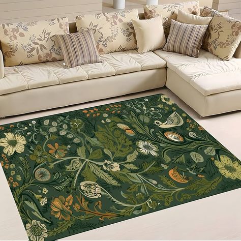 Amazon.com: DURAGS Retro Classical Plants Flowers Vines Birds Green Area Rugs 4x6ft/48x72in/120x180cm, Indoor, Outdoor Area Rug for Welcome Door Mat, Front Porch,Kitchen,Bathroom,Entry Way,Living Room : Home & Kitchen Porch Kitchen, Flowers Vines, Welcome Door Mat, Green Room, Welcome Door, Living Room Green, Welcome Door Mats, Green Rooms, Entry Way