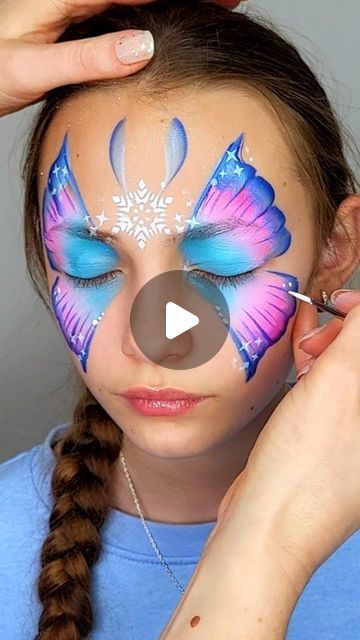 How To Do Butterfly, Winter Butterfly, Mermaid Face Paint, Rainbow Face Paint, Glitter Face Paint, Fairy Face Paint, Butterfly Face Paint, Christmas Face Painting, Face Painting Stencils