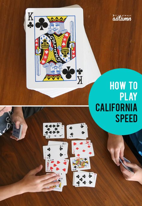 California speed is a fun, easy to learn and fast paced card game! Great game to teach your kids this summer. #itsalwaysautumn #summerfun #californiaspeed #cardgames Easy Card Games, Speed Card Game, Math Card Games, Auction Baskets, Therapy Techniques, Family Card Games, Raffle Baskets, Fun Card Games, Card Games For Kids