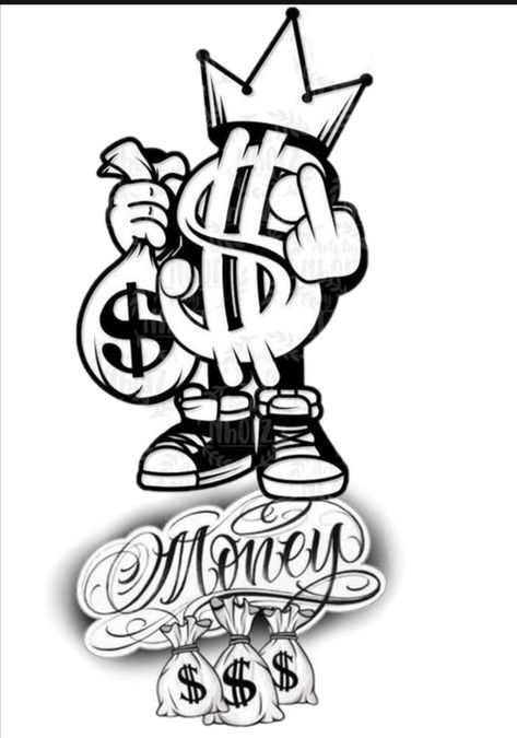 Money Bear Tattoo, Money Eye Tattoo, Cold Hearted Tattoo Ideas, Get Money Tattoo, Tattoo Design Drawings For Men, Doughboy Tattoo, Money Tattoo Designs Drawings, Tattoo Ideas Gangster, Self Made Tattoo Lettering