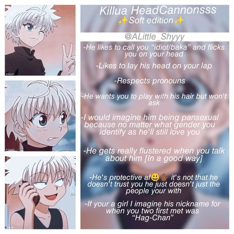 Hunter X Hunter Shifting, Killua As A Boyfriend, Killua Zoldyck Headcanons, Hunter X Hunter Headcannons, Killua X Yn Fanart, Killua Headcanons, Hxh Headcanons, Killua X Yn, Anime Headcanons