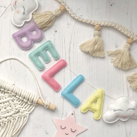 The perfect wall decor personalised name bunting in pastel mix colours Pastel, Bunting Ideas Unusual, Bunting Ideas, Crib Wall, Name Bunting, Nursery Bunting, New Baby Gift, Nursery Wall Decor, Keepsake Gift