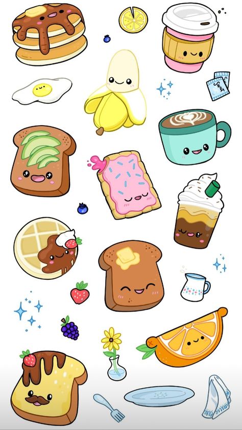 A Cartoon Character, Cute Easy Doodles, Drawing Wallpaper, Cute Food Drawings, Easy Doodles Drawings, Cute Doodles Drawings, Cute Kawaii Drawings, Cute Cartoon Drawings, Kawaii Doodles