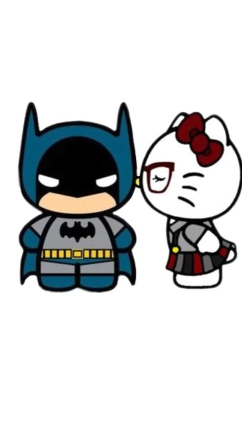 Batman Aesthetic Wallpaper, Cdp Couple, Batman And Hello Kitty, Kitty Y Spiderman, I Wanna Be Happy, Batman Hello Kitty, Drawing Kitty, Hearts Origami, Hello Kitty Batman