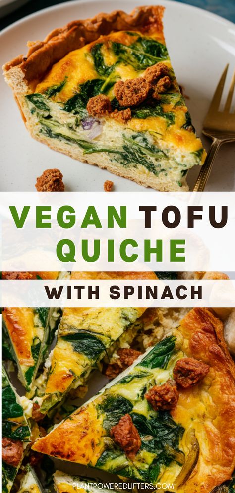 Tofu Breakfast Quiche High Protein Vegan Lunch, Tofu Quiche, Quiche With Spinach, High Protein Vegan Breakfast, Tofu Breakfast, Vegan Tofu, Vegan Black Bean, Breakfast Quiche, Vegan Beans